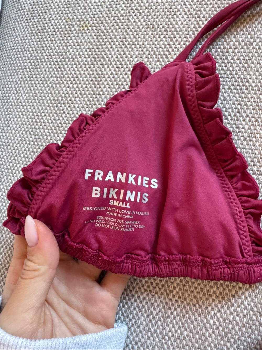 Frankie's Bikinis Ruffled Smocked Triangle Bikini in Berry - Picture 4 of 4